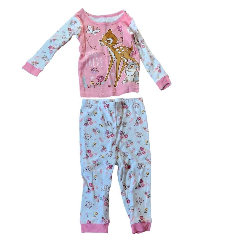 Disney Baby Bambi 2-piece Long Sleeve Pajama Set Size 12 months Pink/White NWOT